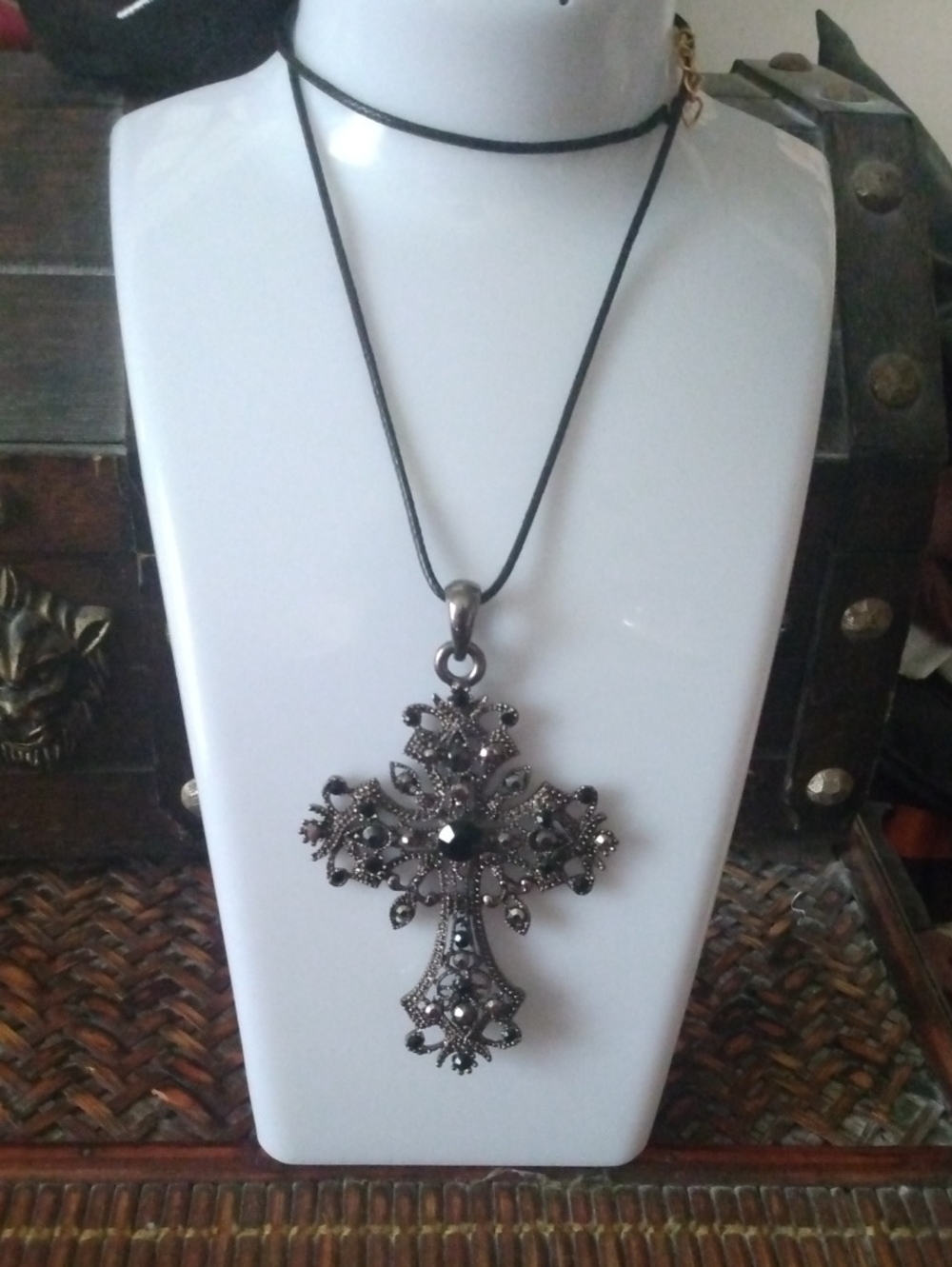 Elegant Black Filigree Cross Pendant Necklace -  Jewelry